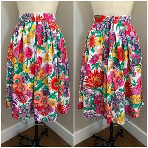 VTG 80s Evan Picone Cotton Floral Pleated Skirt Full Circle  Spring Summer 💐